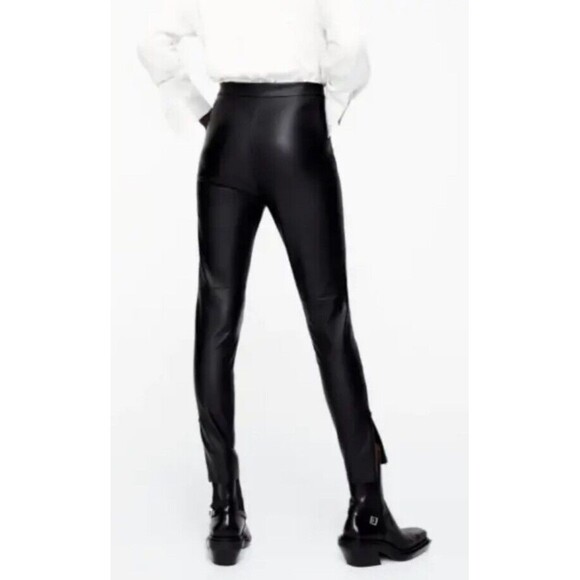 ZARA WOMAN FAUX LEATHER Pants XXL Black HIGH-WAISTED LEGGINGS ANKLE ZIPPER NWOT - Picture 8 of 16